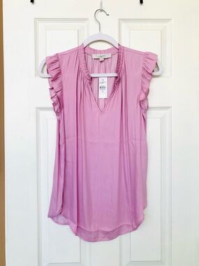 LOFT Pink Ruffle Sleeve V-Neck Blouse, XS, NWT